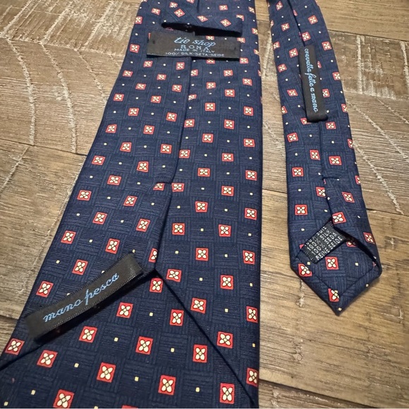 TIE SHOP ROMA MEN'S TIE 100% SILK MADE IN ITALY Navy Blue Patterned Tie - Picture 6 of 6